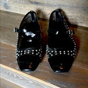Black Studded Women's Sheer Mary Jane Shoes